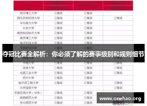 夺冠比赛全解析：你必须了解的赛事级别和规则细节